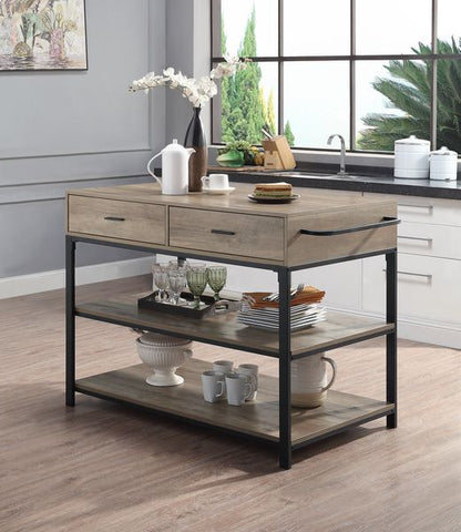 ACME Macaria Rustic Oak & Black Finish Macaria Kitchen Island Model AC00403