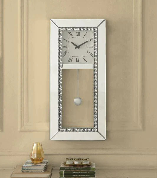 Lotus Mirrored & Faux Crystal Diamonds Wall Clock Model AC00418 By ACME Furniture