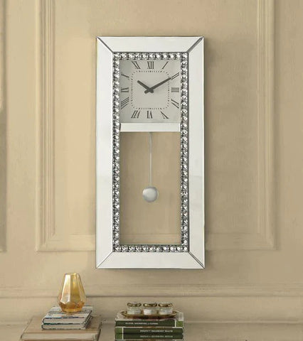 Lotus Mirrored & Faux Crystal Diamonds Wall Clock Model AC00418 By ACME Furniture