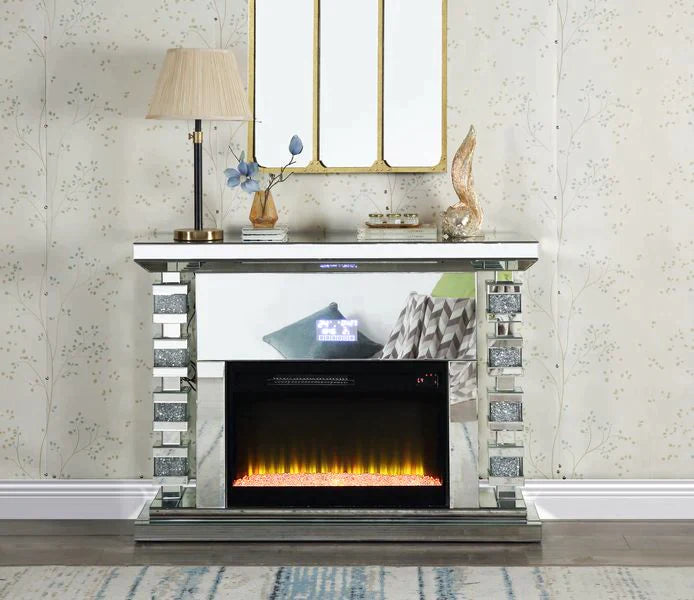 Noralie Mirrored & Faux Diamonds Fireplace Model AC00509 By ACME Furniture