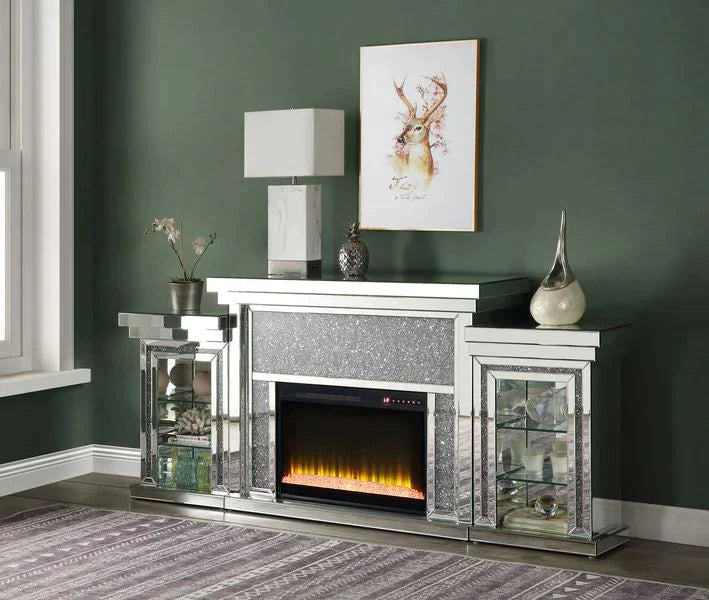 Noralie Mirrored & Faux Diamonds Fireplace Model AC00524 By ACME Furniture