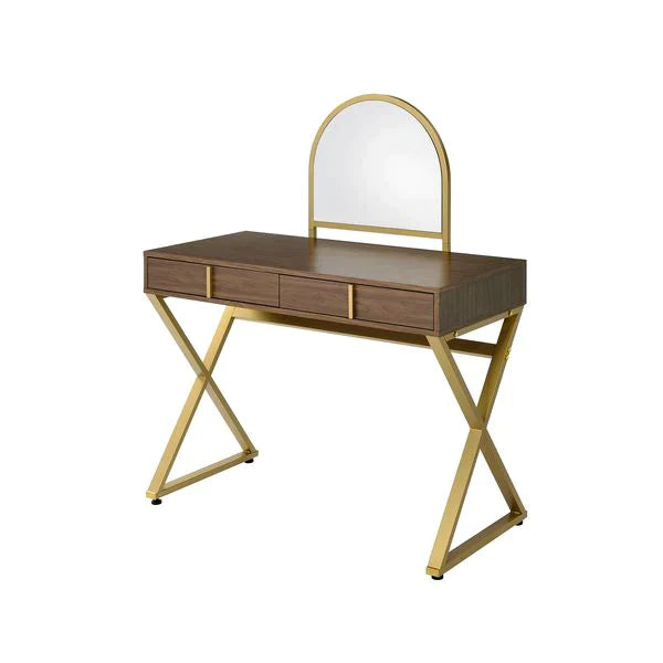 Coleen Walnut & Gold Finish Vanity Desk Model AC00665 By ACME Furniture