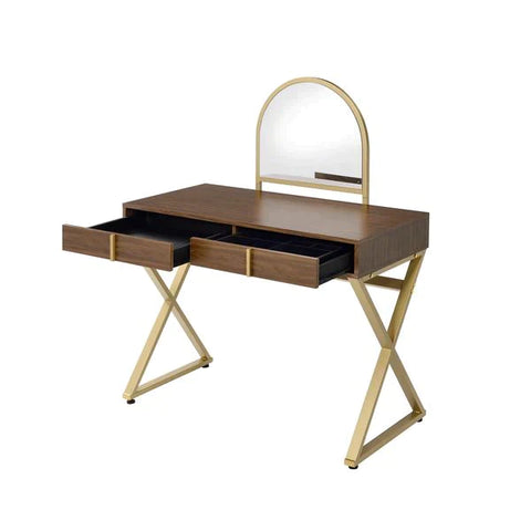 Coleen Walnut & Gold Finish Vanity Desk Model AC00665 By ACME Furniture