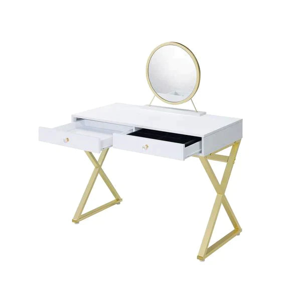 Coleen White & Gold Finish Vanity Desk Model AC00667 By ACME Furniture