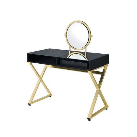 Coleen Black & Gold Finish Vanity Desk Model AC00669 By ACME Furniture