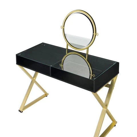 Coleen Black & Gold Finish Vanity Desk Model AC00669 By ACME Furniture