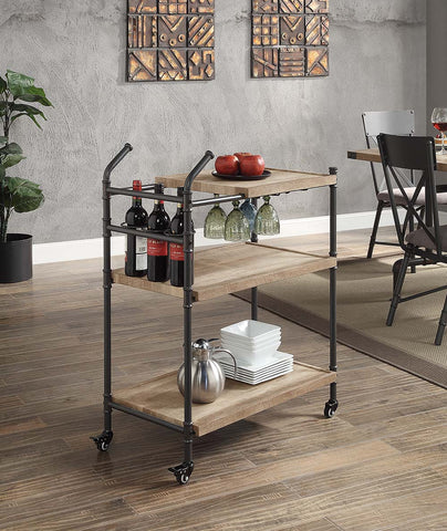Brantley Oak & Sandy Black Finish Serving Cart Model AC00754 By ACME Furniture