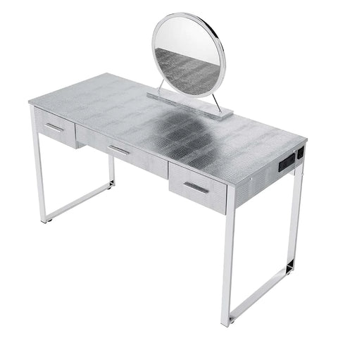 Myles Antique White & Chrome Finish Vanity Desk Model AC00840 By ACME Furniture