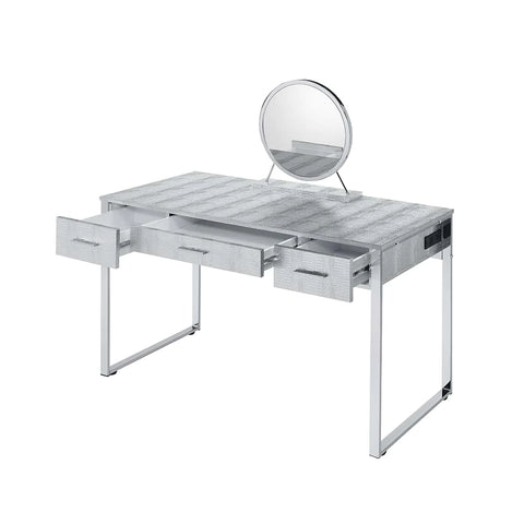 Myles Antique White & Chrome Finish Vanity Desk Model AC00840 By ACME Furniture
