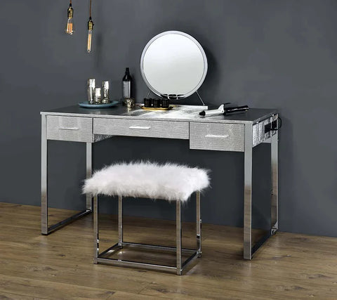 Myles Antique White & Chrome Finish Vanity Desk Model AC00840 By ACME Furniture