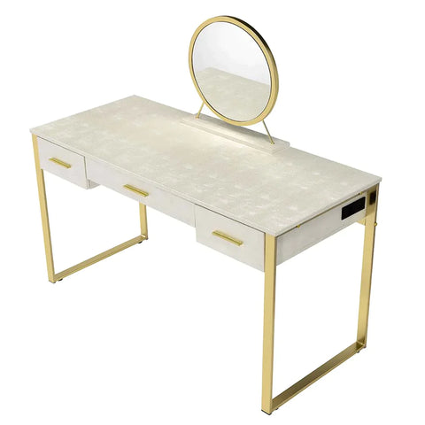 Myles Antique White & Champagne Finish Vanity Desk Model AC00841 By ACME Furniture