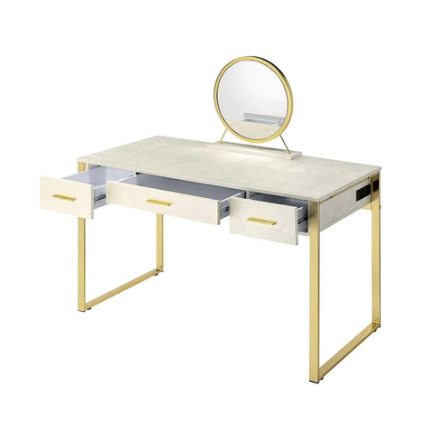 Myles Antique White & Champagne Finish Vanity Desk Model AC00841 By ACME Furniture