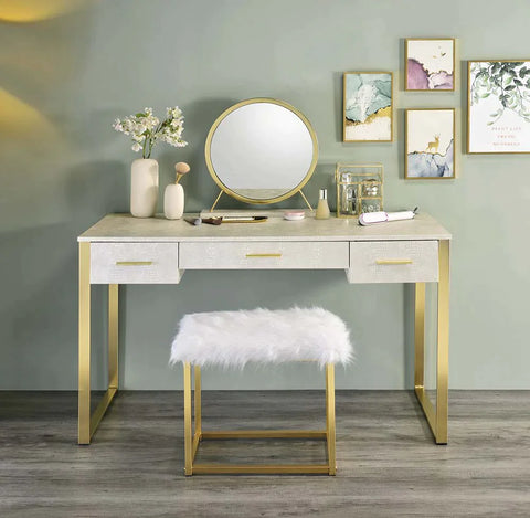 Myles Antique White & Champagne Finish Vanity Desk Model AC00841 By ACME Furniture