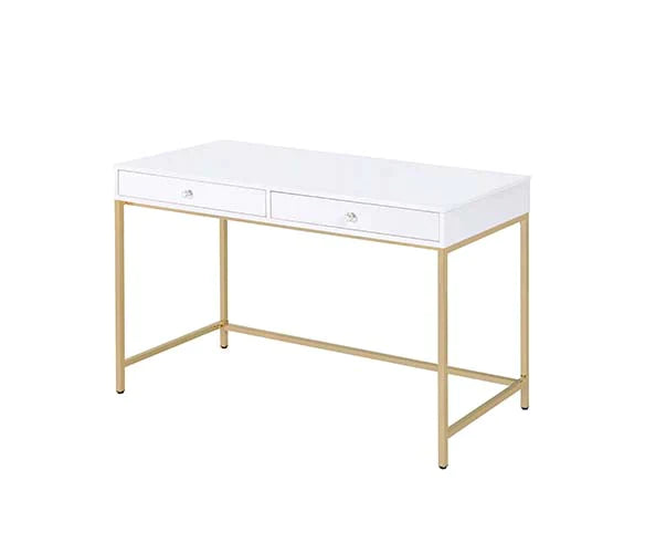 Ottey White High Gloss & Gold Finish Vanity Desk Model AC00899 By ACME Furniture