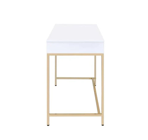 Ottey White High Gloss & Gold Finish Vanity Desk Model AC00899 By ACME Furniture