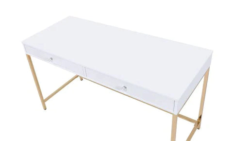 Ottey White High Gloss & Gold Finish Vanity Desk Model AC00899 By ACME Furniture