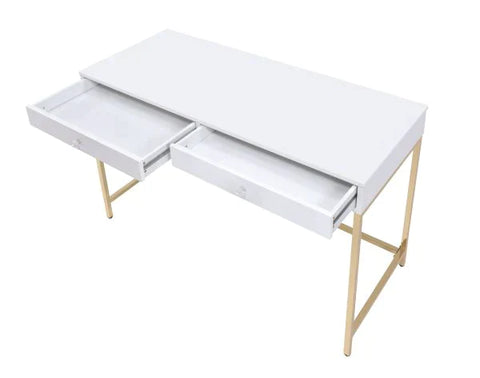 Ottey White High Gloss & Gold Finish Vanity Desk Model AC00899 By ACME Furniture