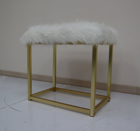 ACME Adao Faux Fur, Mirror, White & Brass Finish Adao Vanity Mirror Model AC00932
