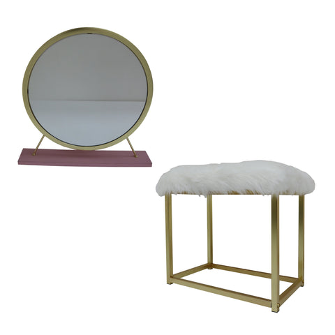 Adao Faux Fur, Mirror, Pink & Gold Finish Vanity Mirror Model AC00934 By ACME Furniture