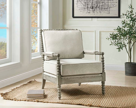 Saraid Beige Linen & Gray Oak Finish Accent Chair Model AC01165 By ACME Furniture