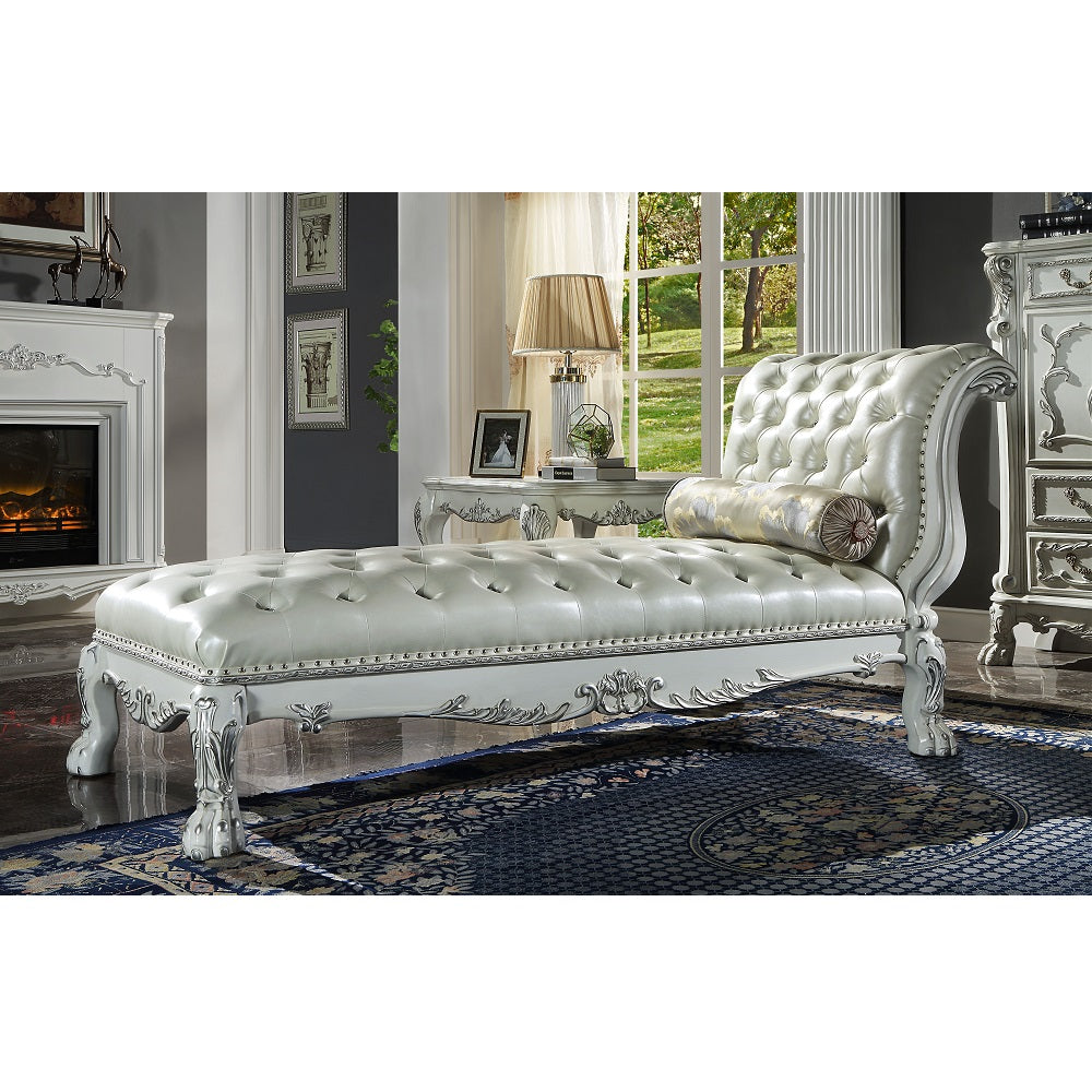 ACME Dresden PU & Bone White Finish Dresden  Chaise Model AC01693