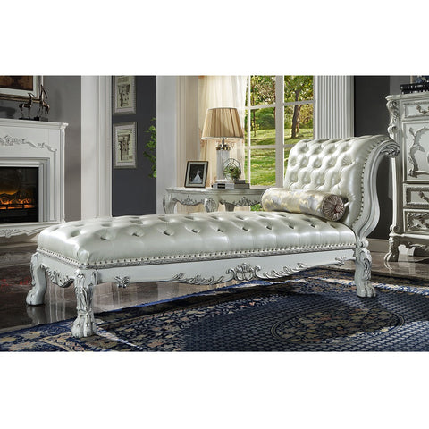 ACME Dresden PU & Bone White Finish Dresden  Chaise Model AC01693