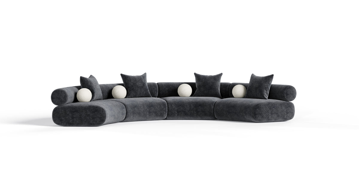 Divani Casa Simpson Contemporary Dark Grey Fabric Curved Modular Sectional Sofa With Throw Pillows 4 Piece Sectional Model VGOD-ZW-23018-GRY-MOD-4-Piece Sectional