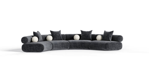 Divani Casa Simpson Contemporary Dark Grey Fabric Curved Modular Sectional Sofa With Throw Pillows 4 Piece Sectional Model VGOD-ZW-23018-GRY-MOD-4-Piece Sectional