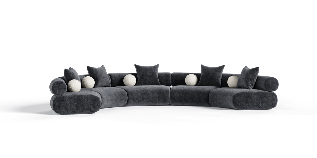 Divani Casa Simpson Contemporary Dark Grey Fabric Curved Modular Sectional Sofa With Throw Pillows 5 Piece Sectional Model VGOD-ZW-23018-GRY-MOD-5-Piece Sectional