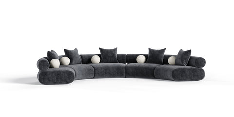 Divani Casa Simpson Contemporary Dark Grey Fabric Curved Modular Sectional Sofa With Throw Pillows 5 Piece Sectional Model VGOD-ZW-23018-GRY-MOD-5-Piece Sectional