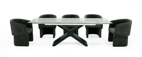 Modrest Adler Modern Black Glass Extendable 63" | 94 5" Dining Table Model VGYF-DT8941-BLK-DT