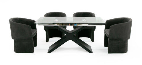 Modrest Adler Modern Black Glass Extendable 63" | 94 5" Dining Table Model VGYF-DT8941-BLK-DT