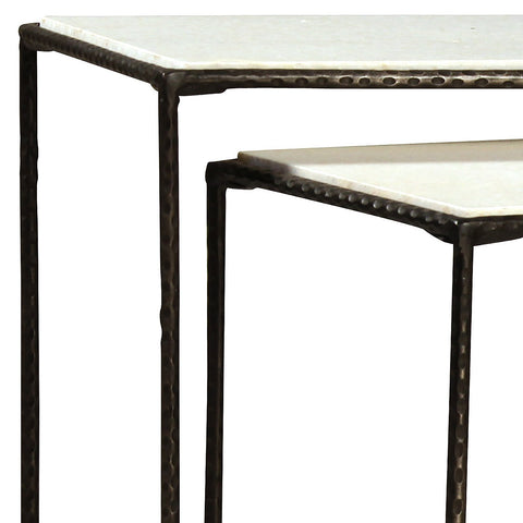 Miro Antique Gunmetal Finish and White Marble Nesting Tables