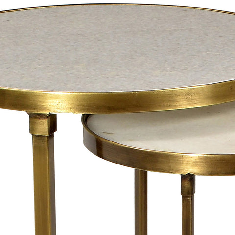 Clifford Brass Finish and Natural White Marble Nesting Tables