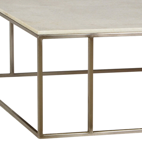 Sinclair Nickel Finish and Natural White Marble Top Coffee Table