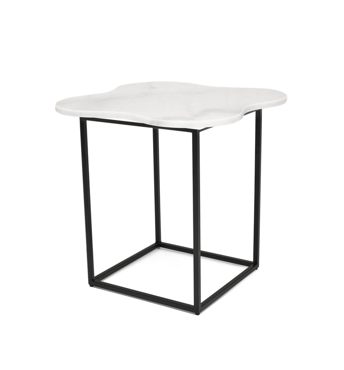 Modrest Aleidy White Marble & Black Metal End Table Model VGGMM-ET-1578-WHT-ET