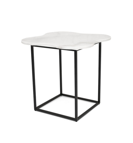 Modrest Aleidy White Marble & Black Metal End Table Model VGGMM-ET-1578-WHT-ET
