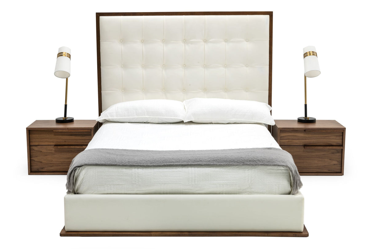 Modrest Amberlie White Vegan Leather & Walnut Bed Model VGMABR-96-WAL-BED