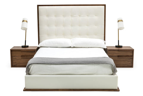 Modrest Amberlie White Vegan Leather & Walnut Bed Model VGMABR-96-WAL-BED