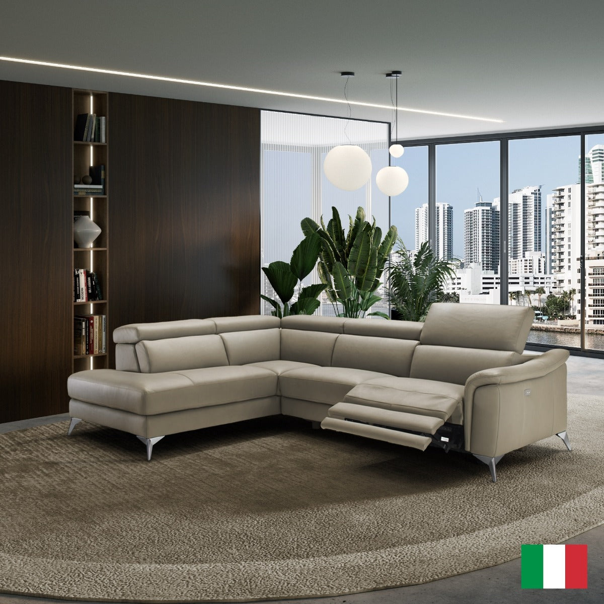 Coronelli Collezioni Monte Carlo Italian Modern Taupe Leather LAF Sectional Sofa