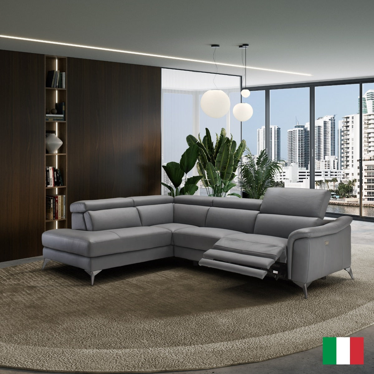 Coronelli Collezioni Monte Carlo Italian Modern Grey Leather LAF Sectional Sofa