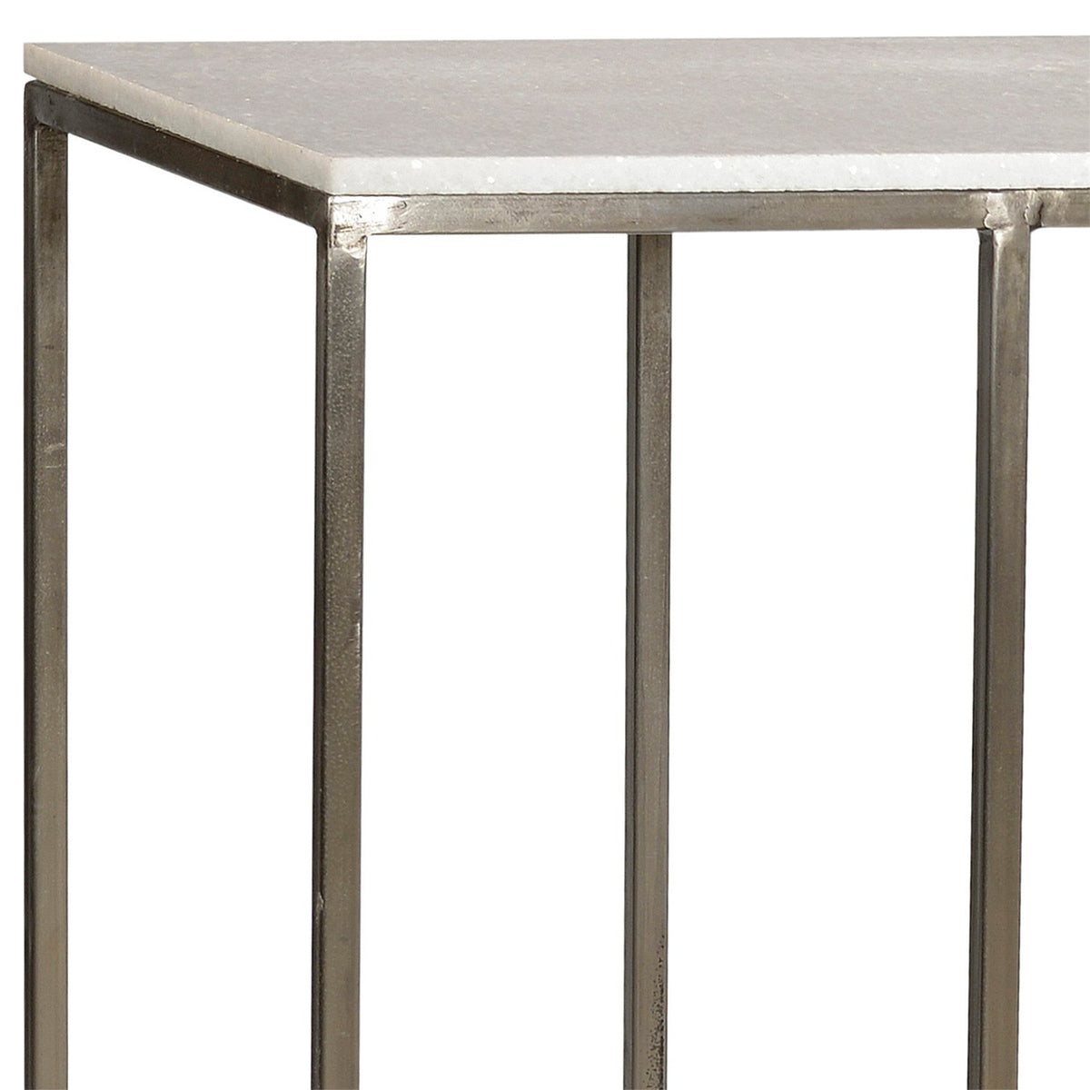 Sinclair Antique Nickel Finish and White Marble Top Console Table