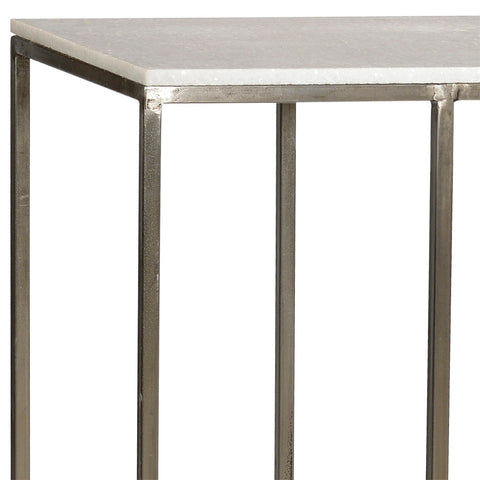 Sinclair Antique Nickel Finish and White Marble Top Console Table