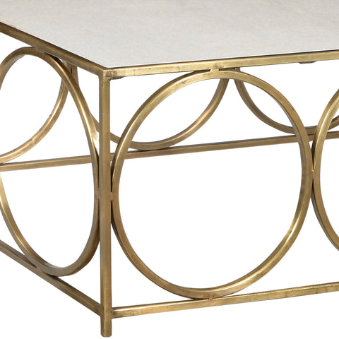 Wharton Brass Finish and White Marble Top Coffee Table