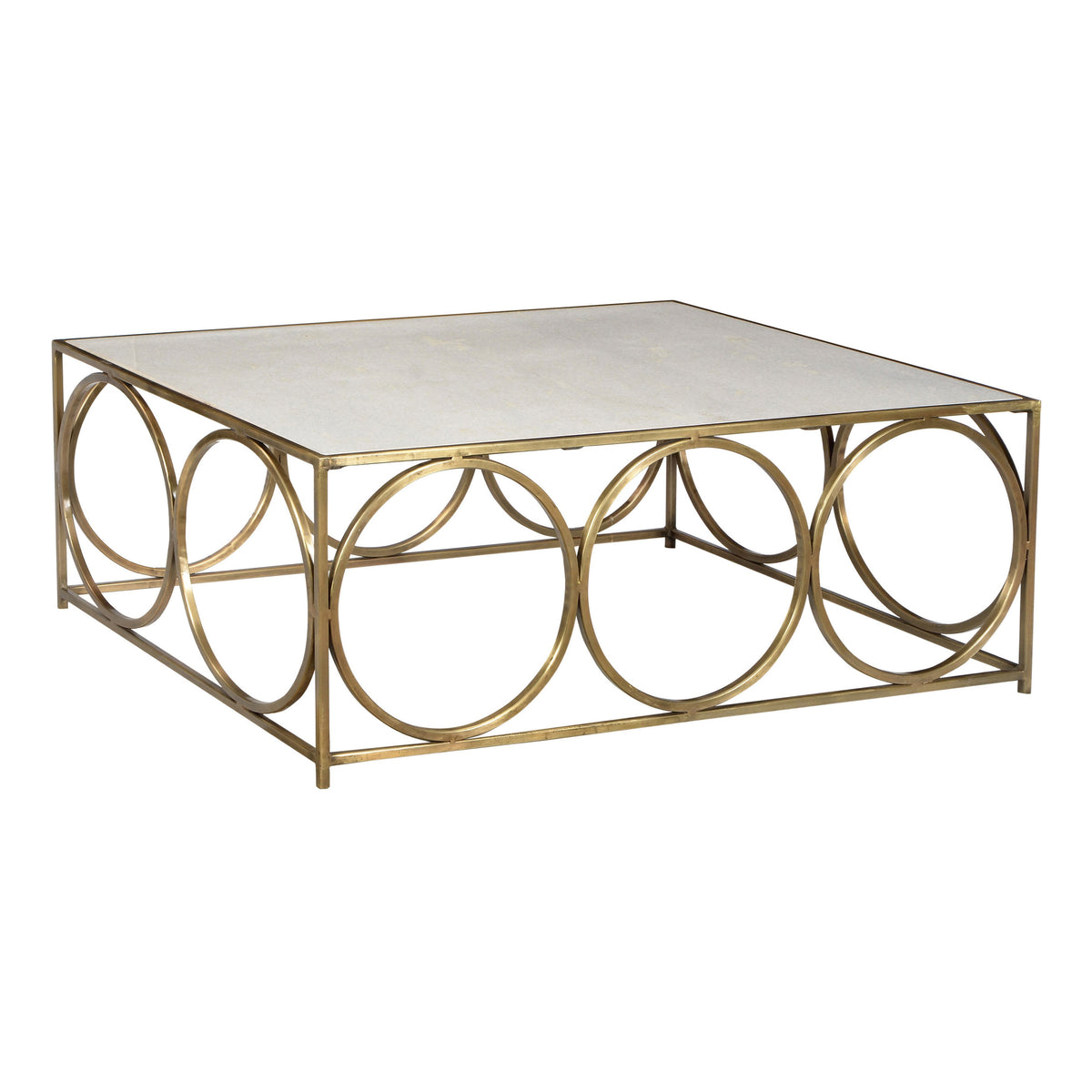 Wharton Brass Finish and White Marble Top Coffee Table