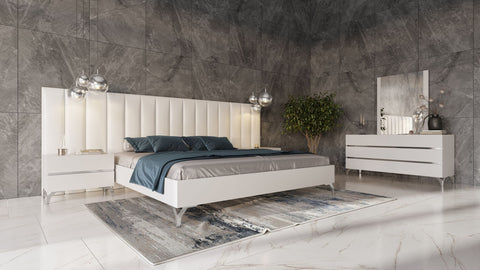 Eastern King Nova Domus Angela Italian Modern White Eco Leather 4 Piece Bedroom Set And Wings Model VGACANGELA-4PC-SET-WINGS-EK