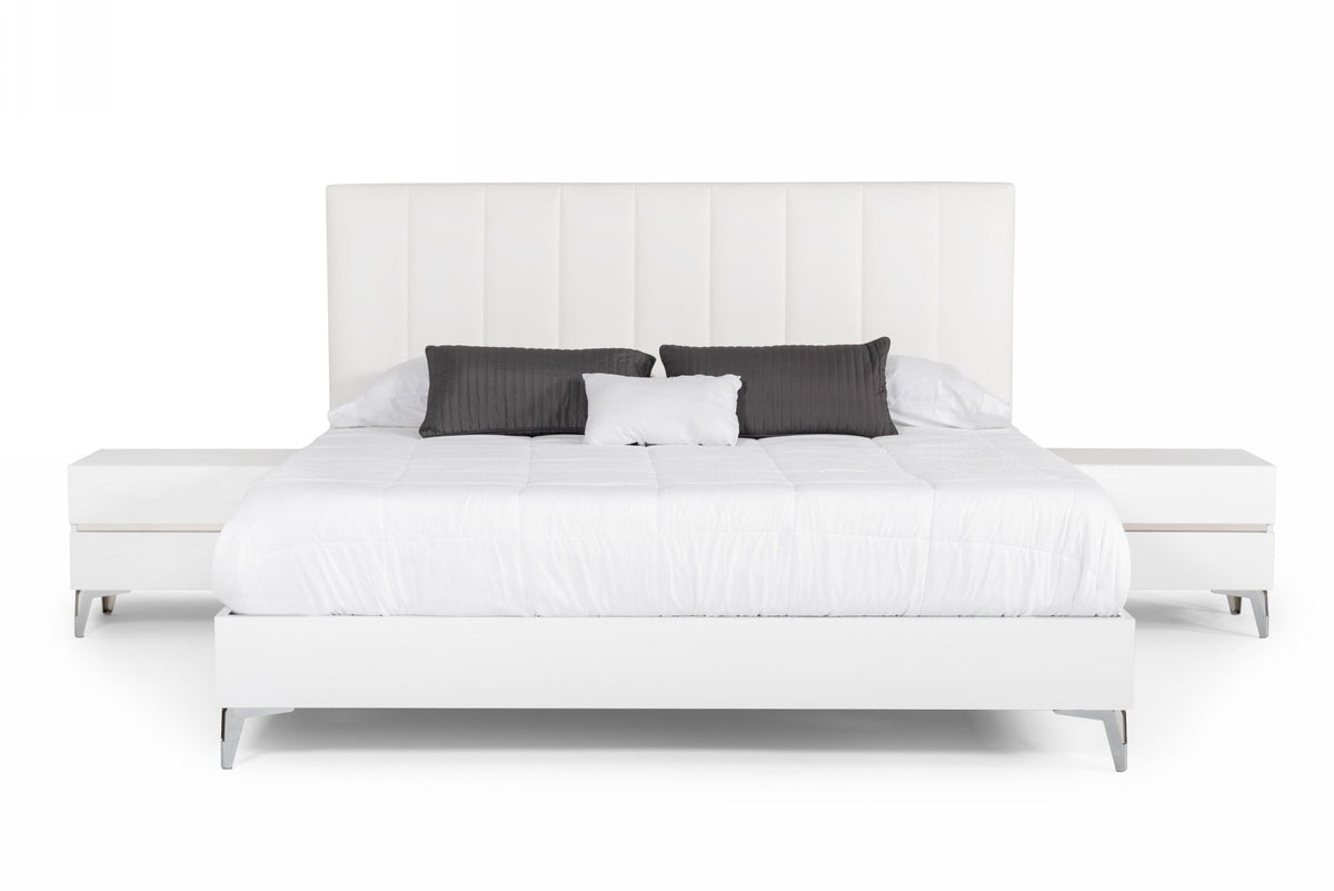 Nova Domus Angela Italian Modern White Eco Leather 4 Piece Bedroom Set