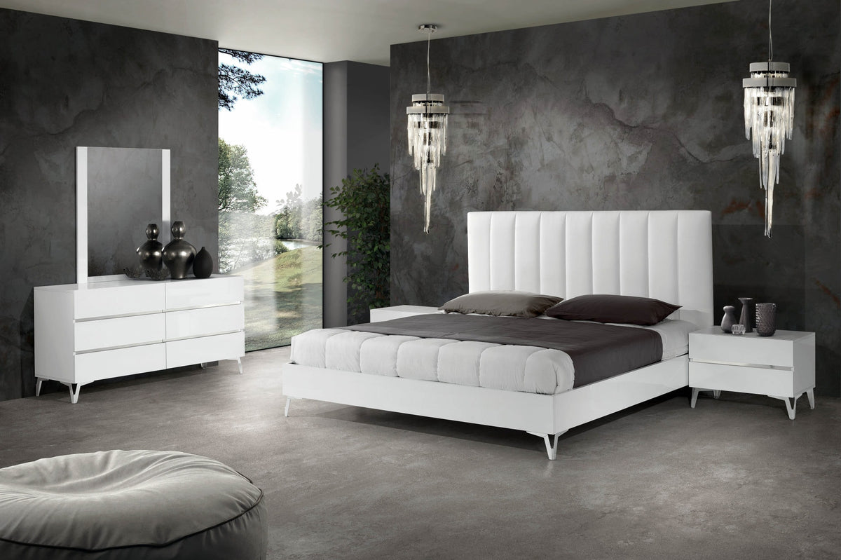 Nova Domus Angela Queen Italian Modern White Eco Leather Bed With Nightstands Model VGACANGELA-SET-NOWINGS-Q