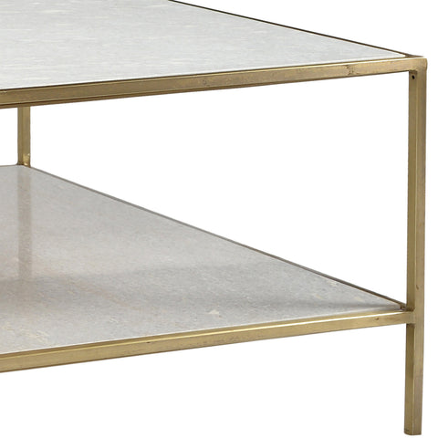 Higgins Brass Finish and White Marble Coffee Table