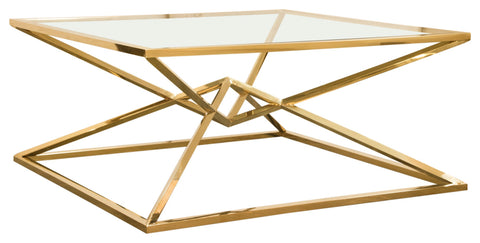 Aria Square Cocktail Table With Metal Base, Gold